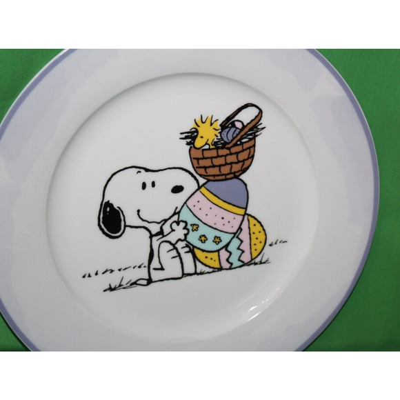 Peanuts Snoopy Dog Woodstock With Easter Egg Basket Ceramic Dinner Plate - Picture 2 of 7